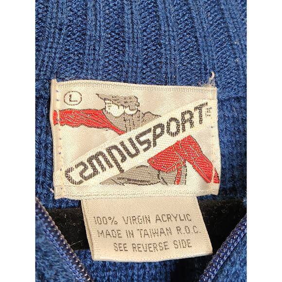 Vintage 70s 80s Campusport Large Neon Stripe Prep Sweater 1/4 Zip - Picture 4 of 5